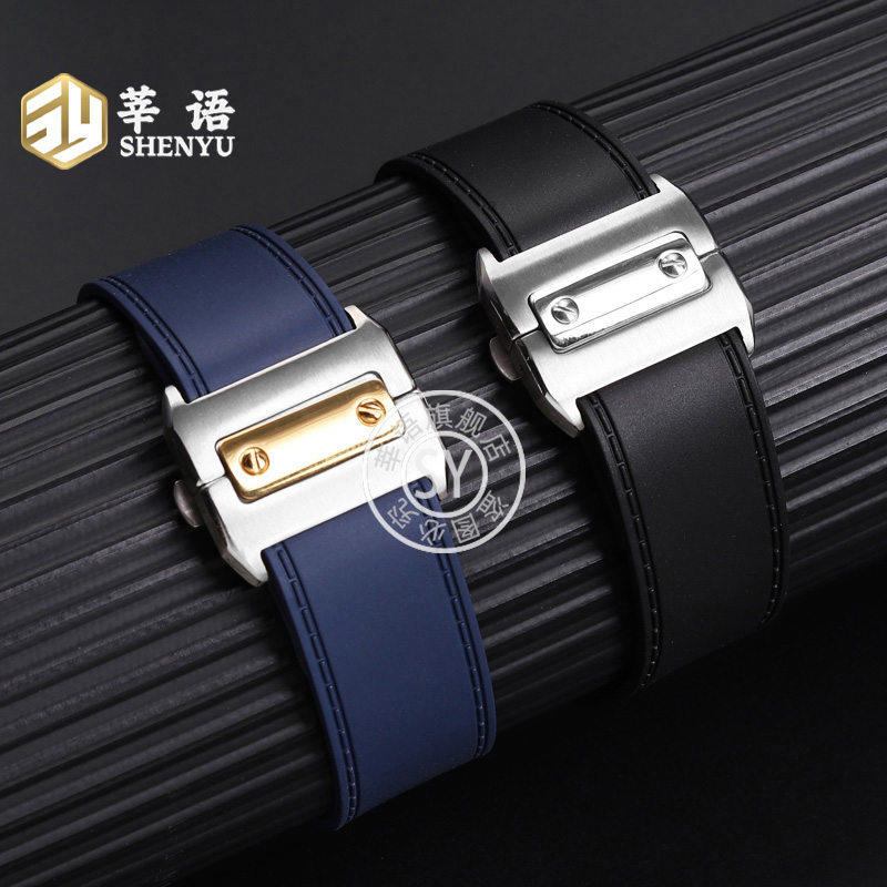 Shenyu Rubber watch strap For  - Cartier Watch Santos review and price