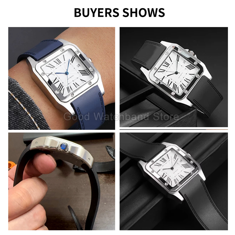 Black Blue High Quality Rubber - Cartier Watch Santos review and price