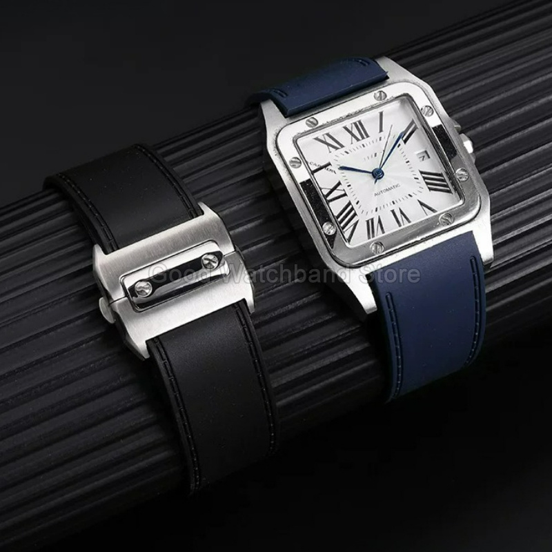 Black Blue High Quality Rubber - Cartier Watch Santos review and price